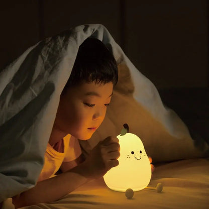 USB Rechargeable Night Light Pear Silicone Night Lights Touch Sensor Bedroom Bedside Cat Lamp with Remote for Kids Baby Gifts