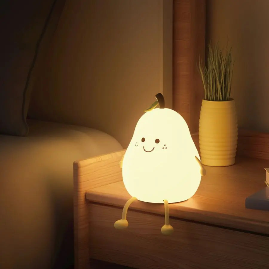 USB Rechargeable Night Light Pear Silicone Night Lights Touch Sensor Bedroom Bedside Cat Lamp with Remote for Kids Baby Gifts